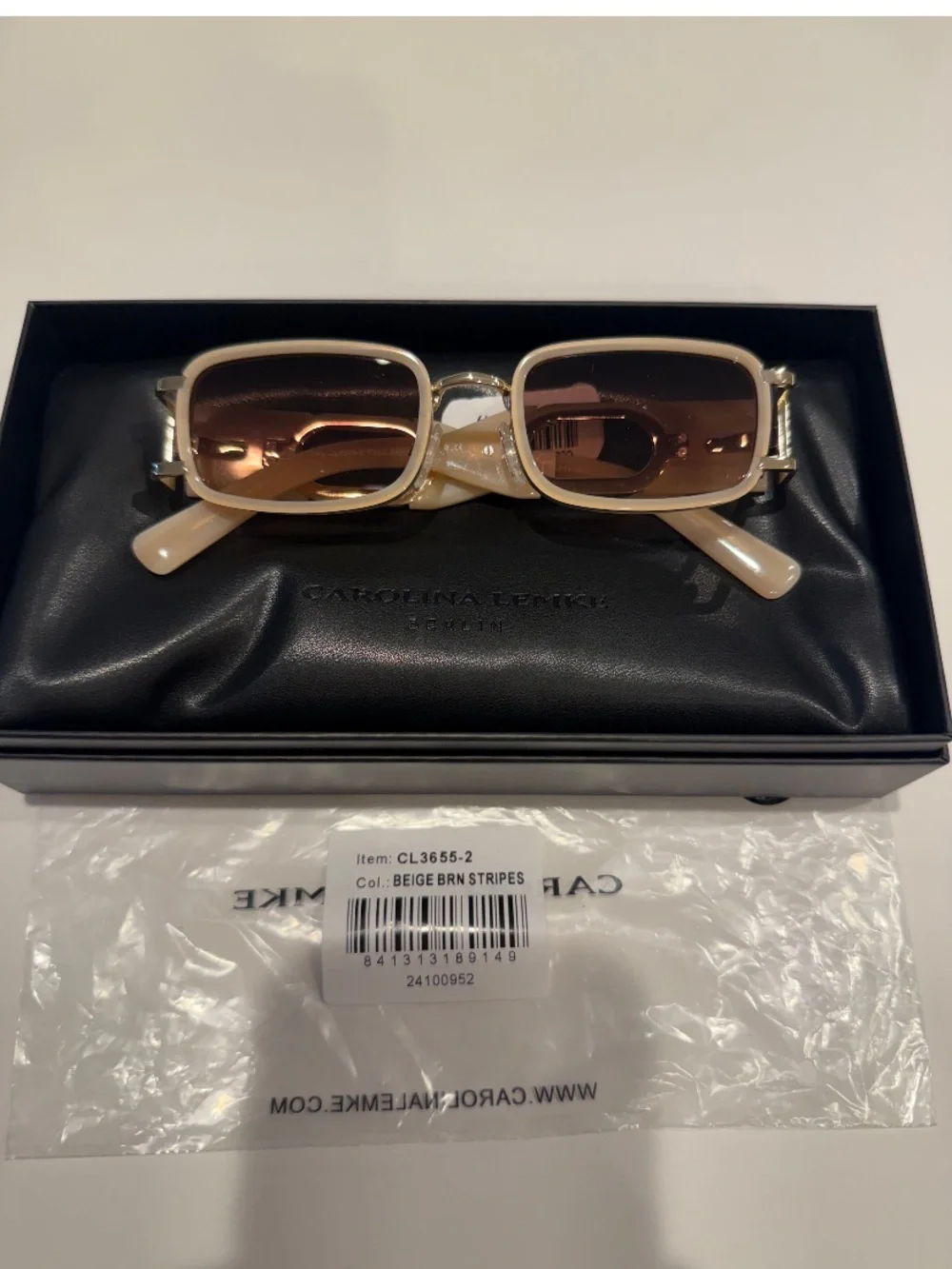 NEW CAROLINA Lemke Axis Beige Brown Gold Rectangular Sunglasses